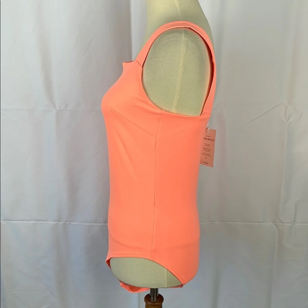 NWT REORIA Coral Orange Square Neck Tank Bodysuit w/Snap Closure - Size Medium - Picture 5 of 10